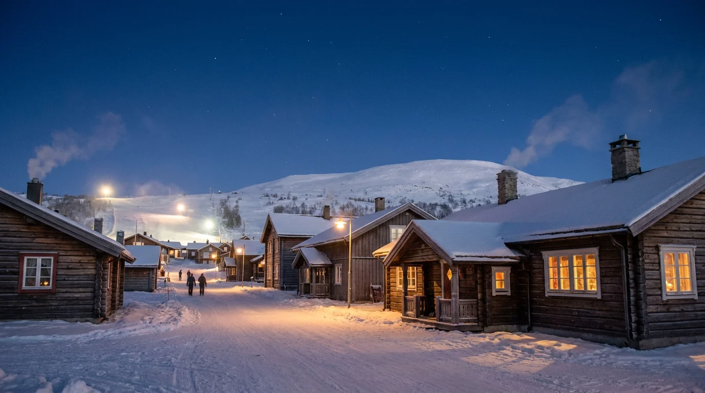 Village de Levi en Laponie finlandaise sous la neige au crépuscule hivernal